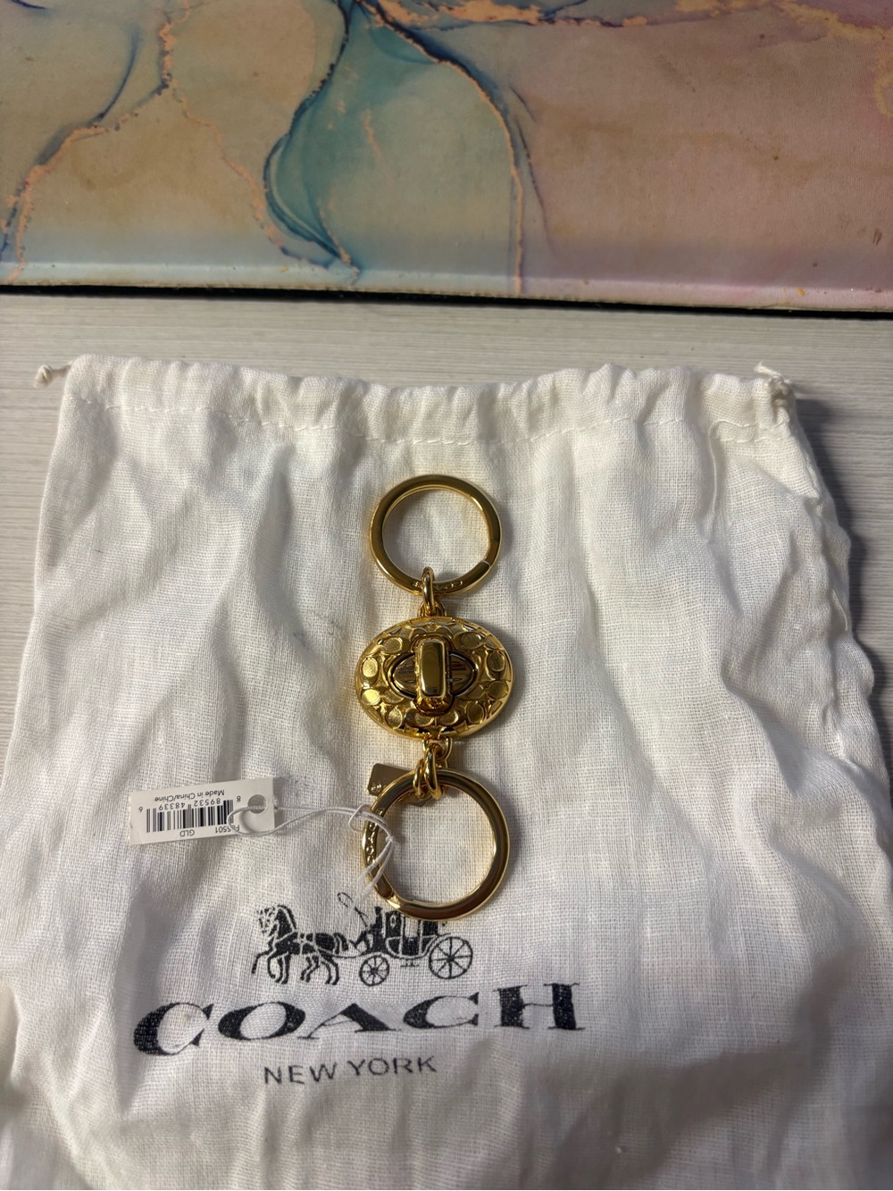 Coach Gold Turnlock Double Ring Key Holder